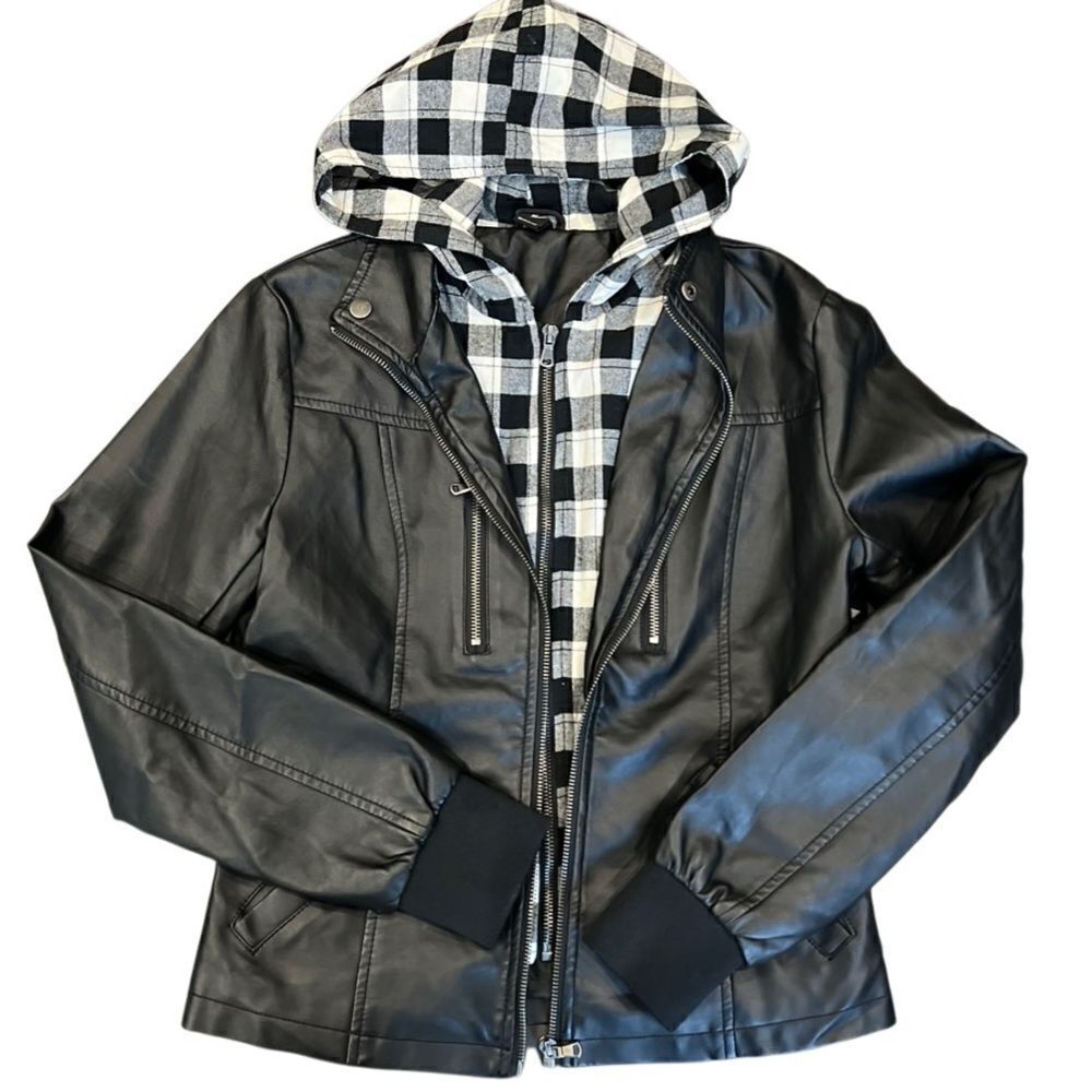 Windsor faux leather plaid moto jacket size medium black